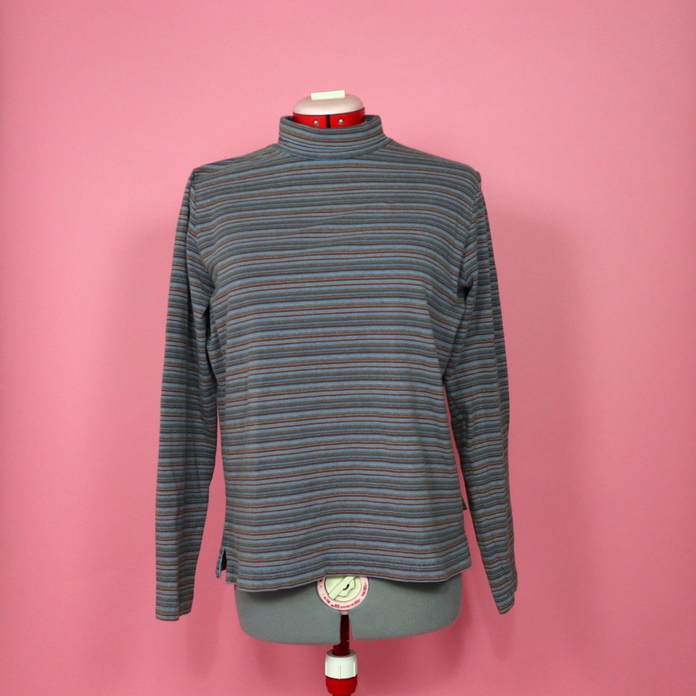 Striped Multicolor Mock Turtleneck Sweatshirt